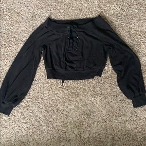 Off the shoulder tie sweater